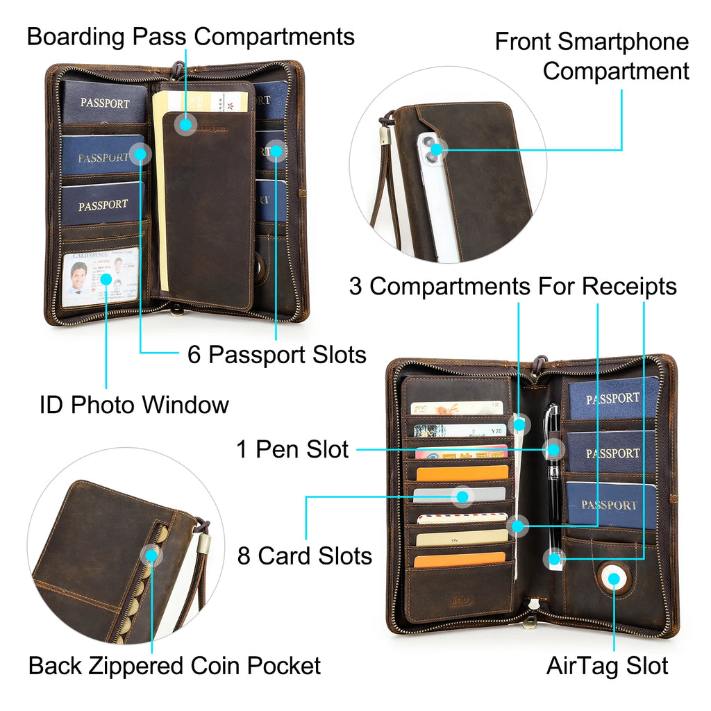 Family Travel Organizer with Passport & AirTag Slot